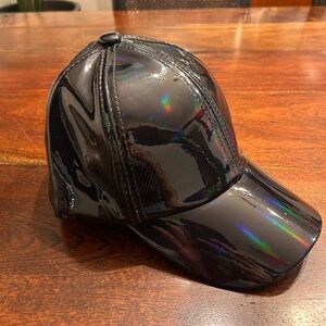 Vera New York Patent Leather Look Holographic Black Baseball Cap